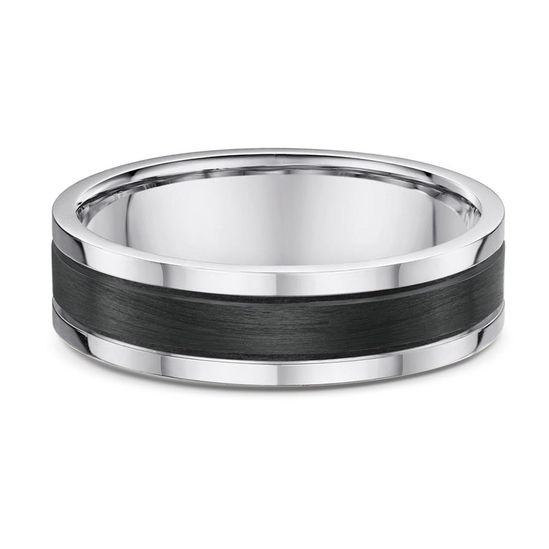 9ct White Gold & Black Carbon Fibre Wedding Ring