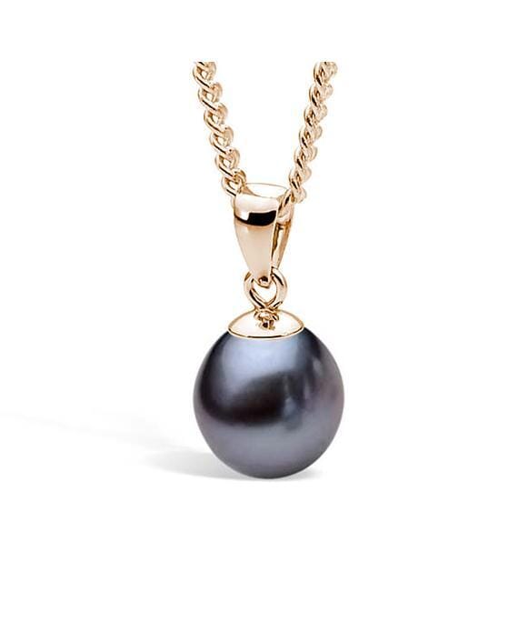 9ct Yellow Gold 8mm Dyed Black Freshwater Pearl pendant