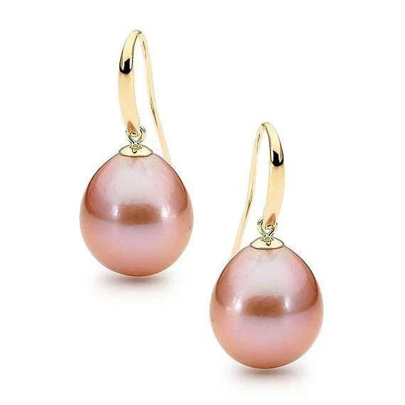 9ct Yellow Gold Pink Freshwater Pearl Shepherd Hook Earrings