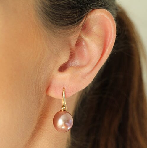 9ct Yellow Gold Pink Freshwater Pearl Shepherd Hook Earrings