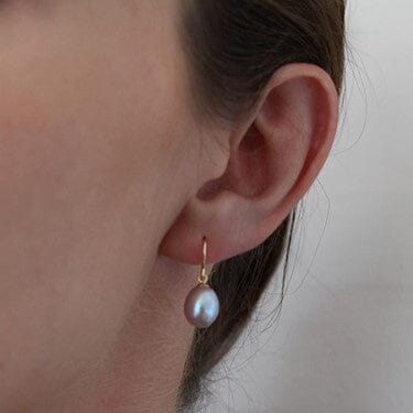 9ct Yellow Gold 9mm Dyed Grey Freshwater Pearl Shepard Hook Earrings