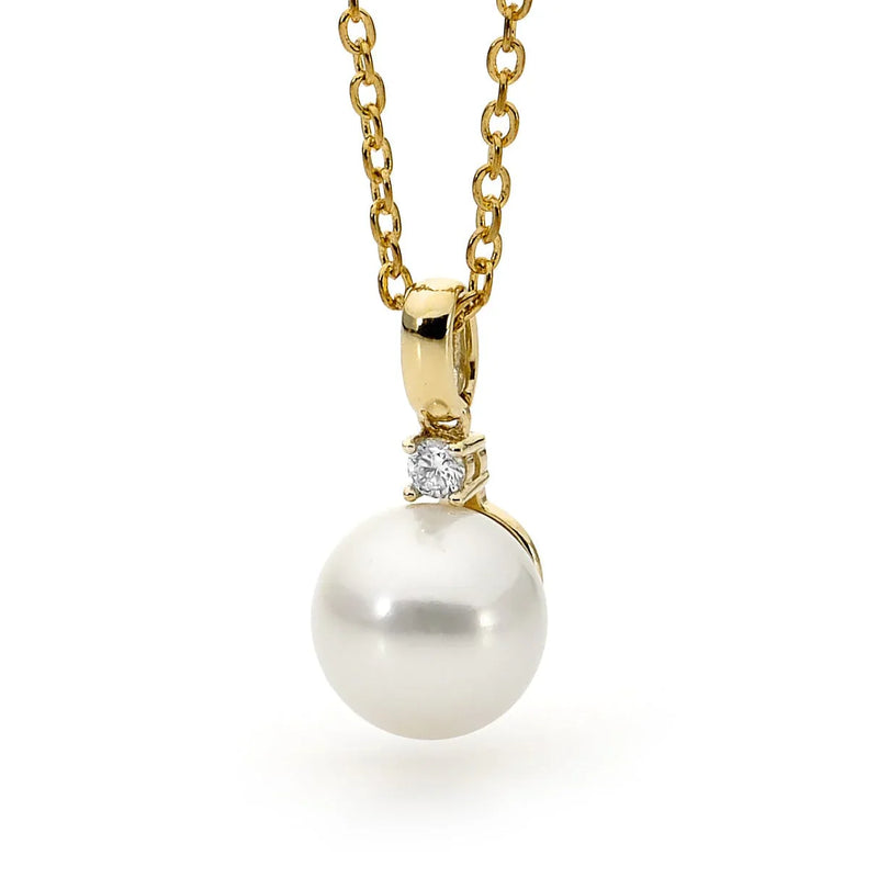 9ct Yellow Gold 11mm Freshwater Pearl and Diamond pendant