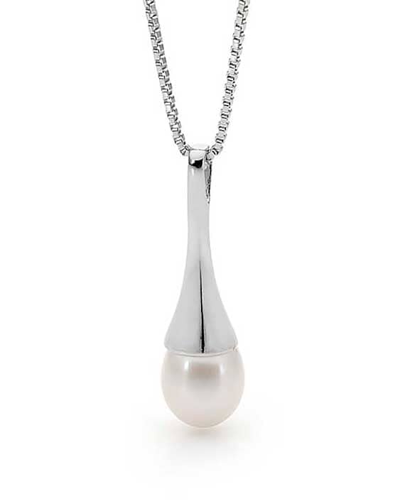 Sterling Silver 8mm Freshwater Drop Pearl Pendant with chain