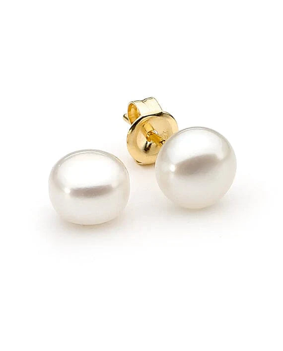 9ct Yellow Gold 12mm Button Freshwater Pearl stud earrings